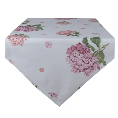 Produktbild von Clayre & Eef Tischläufer 50x160 cm Blau Rosa Baumwolle Hortensie