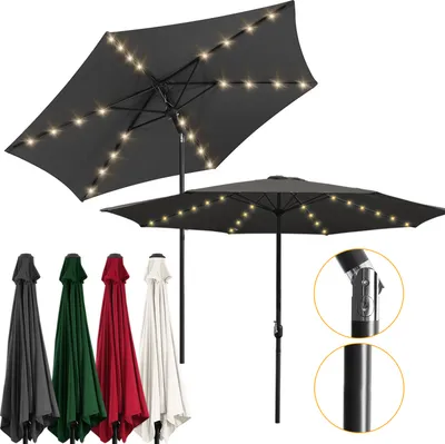 Image de Hengda Parasol Ø2,7 m Parasol UV40+ Parasol de jardin Solaire LED 4 couleurs avec manivelle, gris