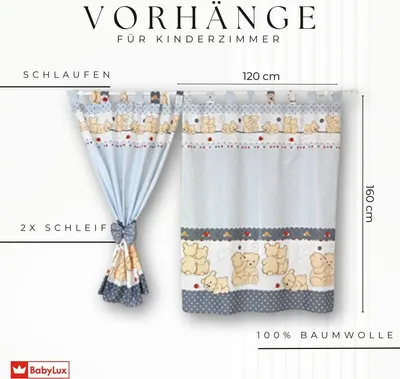 Produktbild von BABYLUX Kinderzimmer VORHÄNGE mit Schlaufen 61. Teddybären Grau