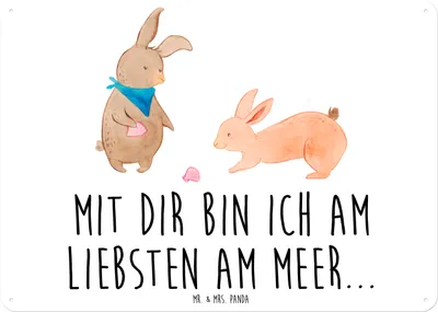 Produktbild von Mr. & Mrs. Panda tafel Hasen Muschel DIN A6 - Weiß - Geschenk, Türschild, Meer, Schild, Wandbild, Freundin, Retro Blechschild, Best Friends, Muttertag, BFF, Strand
