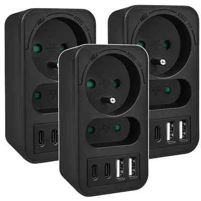 Zdjęcie produktu dla Gniazdo zasilania Maclean x2 + rozdzielacz 4xUSB z 2 gniazdami 2xUSB A 2xUSB C PD 20W 1x16A + 1x6A MCE249 F/B 3 szt