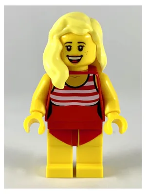 Produktbild von LEGO Minifigur Swimmer - Female, Red Swimsuit with White Stripes (cty1053)