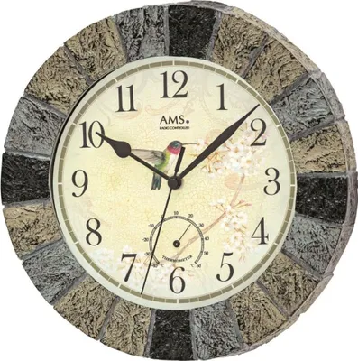 Produktbild von AMS 5979 Wanduhr Funk Funkwanduhr analog Stein-Optik mit Thermometer