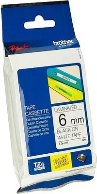 Produktbild von Brother TZe-211 - Standard-Klebstoff - Schwarz auf Weiß - Rolle (0,6 cm x 8 m) 1 Kassette(n) laminiertes Band - für Brother PT-D210, D600, H110, P-Touch PT-1005, 1880, E310, E800, P-Touch Cube Plus PT-P710 (TZE-211)