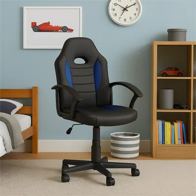 Produktbild von Schreibtischstuhl Junior höhenverstellbar ergonomischer Drehstuhl Schwarz-Blau