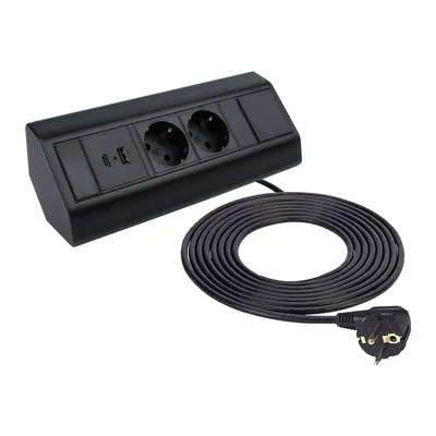 Zdjęcie produktu dla DesignLight CORNERBOX czarny, 2x gniazdo SCHUKO, 1x USB A, 1x USB C / gniazdo narożne / gniazdo wielokrotne