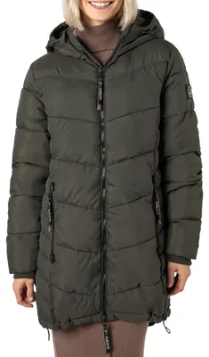 Produktbild von Sublevel Damen Winterjacke Stepp-Mantel mit Kapuze lang & tailliert, Outdoorjack