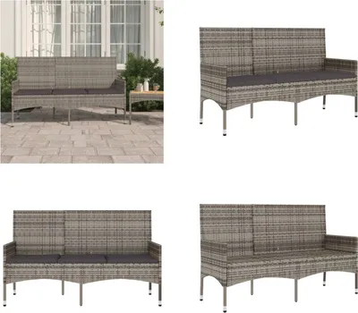 Immagine prodotto di vidaXL Panca da giardino a 3 posti con cuscini in poly rattan grigio - Panca da giardino - Panca da giardino - Panca da esterno