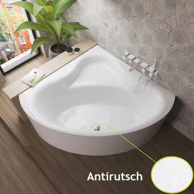Produktbild von ECOLAM Badewanne Bala 130x130 cm mit Antirutsch + Schürze | Eckbadewanne moderne rutschfeste Wanne mit Sitz symmetrische Acrylwanne