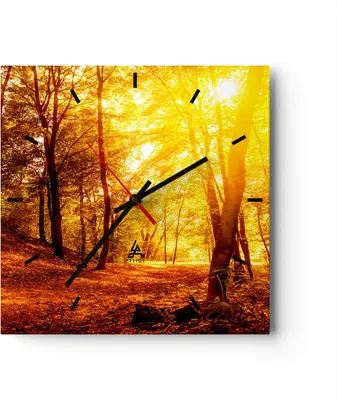 Produktbild von Wanduhr - Quadrat - Glasuhr - Wald Baum Natur - 40x40cm - Schleichendes Uhrwerk - Lautlos - zum Aufhängen bereit - Dekoration Modern - Wanddekoration aus Glas - C3AC40x40-3722