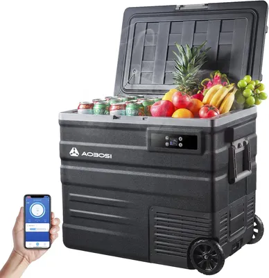 Immagine prodotto di Frigorifero portatile a compressore da 65 litri, con app Wi-Fi e alimentazione a 12/24V e 100-240V, ideale per auto e campeggio