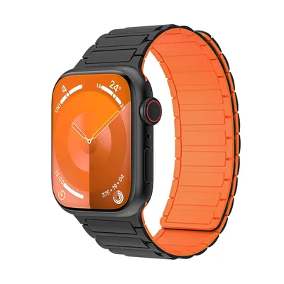 Produktbild von Für Apple Watch SE 2023 40mm Hochwertiges Silikon Magnetschlaufe Ersatz Arm Band Schwarz / Orange