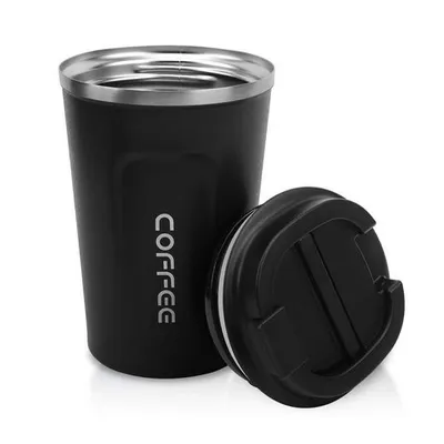 Produktbild von Thermobecher Thermobecher 380ml Kaffeebecher Auslaufsicher Edelstahl Thermo Becher, mit Deckel Isolierbecher für Eiskaffee/Heißen Kaffee（Schwarz）