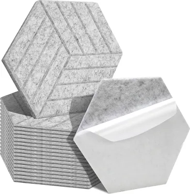 Produktbild von TolleTour 18 stuks Akustikplatten Hexagonal gestreift selbstklebend Schallschutzplatten Hohe Dichte Wandpaneel Hellgrau