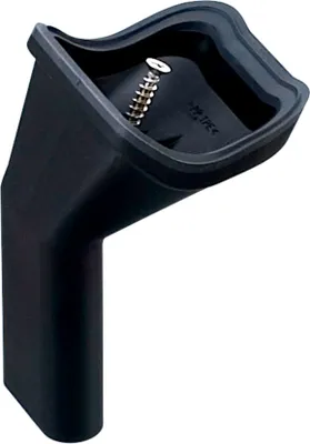 A black plastic overflow pipe with an integrated seal.