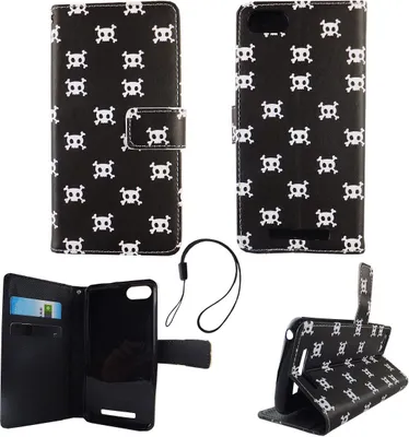 Productafbeelding van Telefoontas voor de Wiko Lenny 3, met een stippenmotief en een doodskopprint
