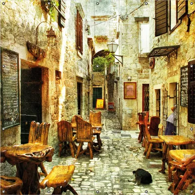 Produktbild von Wallario Outdoor-Poster für Garten oder Balkon, Motiv Italienische kleine Gasse, in ca. 180 x 180 cm