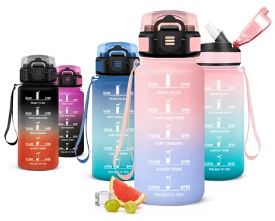 Produktbild von Trinkflasche 500ml mit Strohhalm, Auslaufsicher, Zeitmarkierung, Büro, Sport