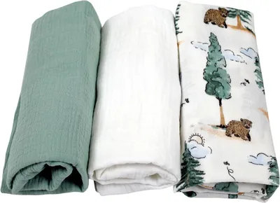 Produktbild von BabyLux Musselin Spannbettlaken Set – 3er Pack (40x80 cm) für Kinderwagen, Stubenwagen, Babybett & Wiege Matratzenbezug z12 Grün-Weiß-Wald