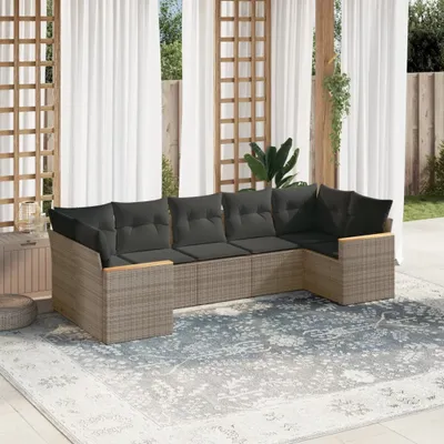 Produktbild von Design 7-tlg. Garten-Sofagarnitur mit Kissen Grau Poly Rattan, Gartenmöbel-Sets 2024 Neu