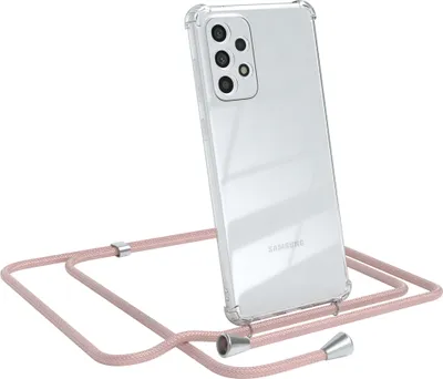 Produktbild von EAZY CASE Handykette kompatibel mit Samsung Galaxy A73 5G, Handyhülle mit Umhängeband, Handykordel, Schutzhülle Clear, Band in Rosa