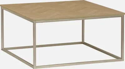Produktbild von Couchtisch Natur Fischgrät Optik Laminatplatte 80x80x40 cm mit Ablagefläche goldfarbene Details