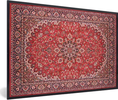 Produktbild von MuchoWow® Gerahmtes Poster Teppich - Perserteppich - Rot 90x60 cm - Poster mit Schwarzem Bilderrahmen Wandposter Rahmen Foto Bilder - Fotorahmen - Foto-Plakat