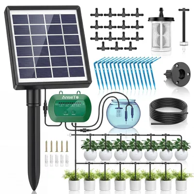 Zdjęcie produktu dla Solarny system nawadniania 15 węży kropelkowych, 12 trybów timerów, do ogrodu i balkonu