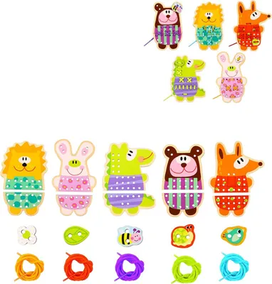 Produktbild von TOOKY TOY Holz-Schnürspiel Tiere 5-in-1