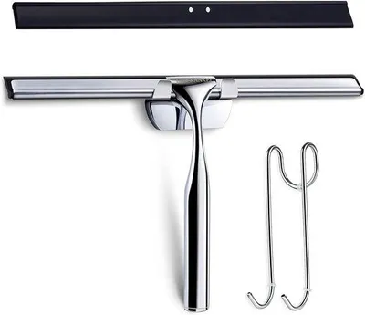 Immagine prodotto di Spatola per doccia in acciaio inox con labbro in gomma - set con staffa e gancio di ricambio