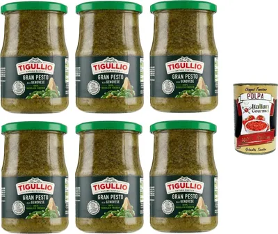 Produktbild von Tigullio GranPesto Pesto alla Genovese mit Basilikum 6x 500g Sauce Soße+ Italian Gourmet polpa 400g