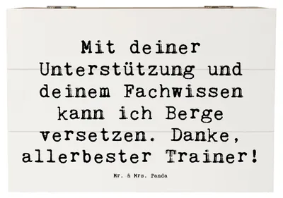 Produktbild von Mr. & Mrs. Panda Holzbox Spruch Bester Trainer 22 x 15 cm - Weiß - Geschenk, Box, Dankbarkeit, Geschenkbox, Aufmerksamkeit, Bedanken, Danke, Kiste mit Deckel, fotobox