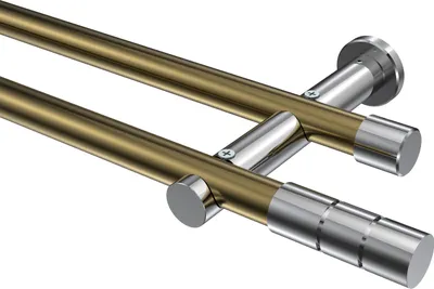 Produktbild von Interdeco Gardinenstange / Vorhangstange Messing Antik / Chrom, Typ Platon Elanto (Rillenzylinder) ohne Ringe, 20 mm Ø 2-läufig, 280 cm