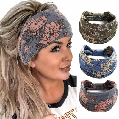 Zdjęcie produktu dla Zestaw 3 opasek do włosów w stylu boho z motywem kwiatowym