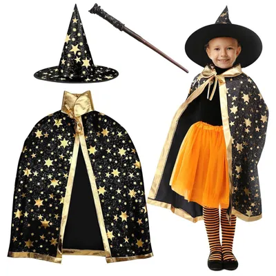 Produktbild von Hexenumhang Zauberermantel Kostüm - Mit Hut - Für Kinder - Halloween-Kostüm