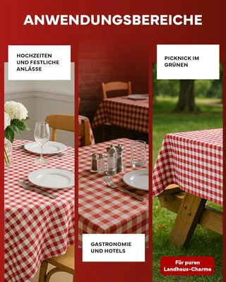 Produktbild von Züchen Tischwäsche 20 mm Karo Baumwolle karriert Landhaus Rot - 130 x 580