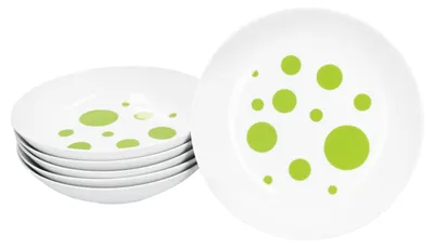 Zdjęcie produktu dla Pula zielone kropki zestaw 6 talerzy do zupy 450ml porcelana 6 os. talerze głębokie makaron w kropki