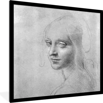 Produktbild von MuchoWow® MuchoWow® Gerahmtes Poster Skizze - Leonardo da Vinci 40x40 cm - Poster mit zchwarzem Bilderrahmen - Mit Rahmen - Wanddekoration Schlafzimmer
