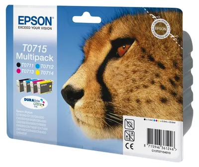 Produktbild von Epson Multipack 4-colours T0715 DURABrite Ultra Ink, Standardertrag, Schwarz, Cyan, Magenta, Gelb, 7,4 ml, 5,5 ml, 1 Stück(e), Multipack