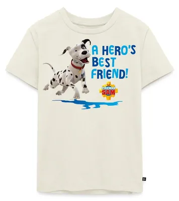 Produktbild von Spreadshirt Feuerwehrmann Sam™ Dalmatiner Schnuffi Süß Kinder Premium T-Shirt, 122/128 (6 Jahre), Naturweiß