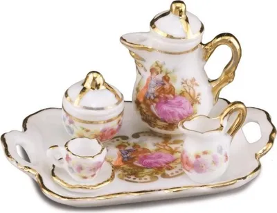Produktbild von Barock Miniatur Kaffeeset aus Porzellan mit Goldrand handbemalt