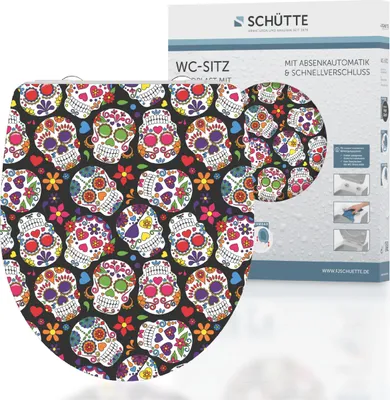 Obrázek produktu pro SCHÜTTE Duroplast HG WC sedátko CRAZY SKULL, WC sedátko s měkkým zavíráním a rychloupínáním, WC sedátko