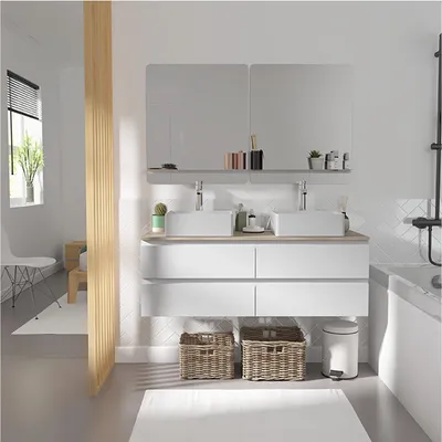 Immagine prodotto di Mobile bagno doppio Sorrento da 120 cm con rubinetto e specchio.