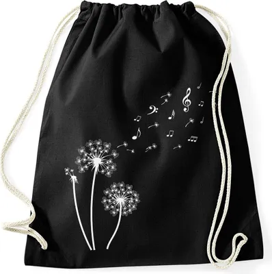 Produktbild von Turnbeutel Pusteblume Musiknoten Noten Musik Dandelion Hipster Beutel Tasche Gymsac Autiga® schwarz unisize