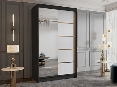 Obrázek produktu pro Úzká šatní skříň 100 cm se zrcadlem SINTON - černá / bílá