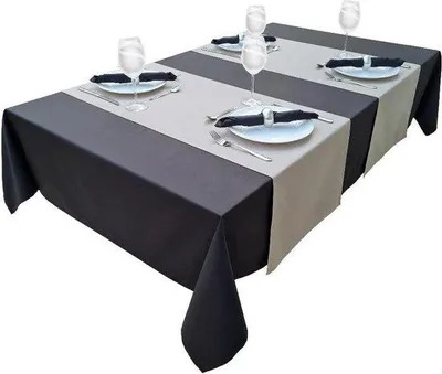 Image de Chemin de table gris clair, 100 % coton, 40 x 200 cm
