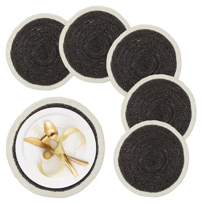 Platzdeckchen-Set 6er, geflochten, Seegras, Ø 37 cm, schwarz/creme