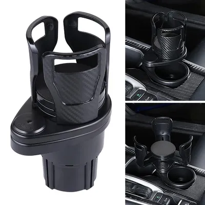 Produktbild von Halter für Getränke im Auto, verstellbar - Doppelter Getränkehalter - Multifunktionaler Getränkehalter - 360-Grad-Drehung - Rutschfeste Aufkleber - ABS-Kunststoff - Getränkehalter für Auto