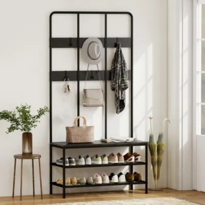 Produktbild von 3-in-1 Garderobenständer, Kleiderhaken, Sitzbank, Schuhregal, Schlafzimmerschrank