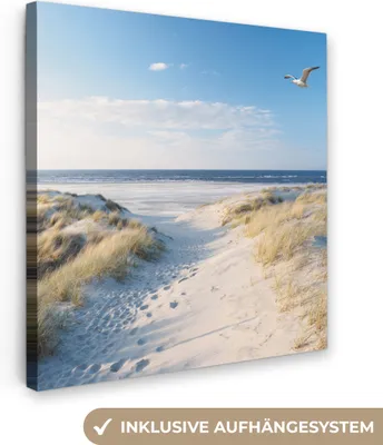 Produktbild von MuchoWow® - Leinwandbilder - Düne - Möwe - Strand - Meer - Sonne, Wandbild, Wanddeko Bilder Wohnzimmer, 50x50cm